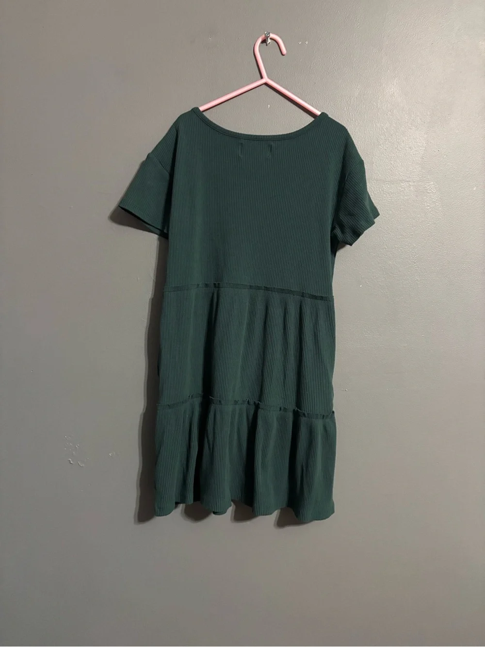 Old Navy dark Green Ribbed Knit Tiered Fairycore festive T-Shirt Dress girls M(8